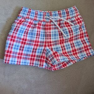 The Beaufort Bonnet Company Kids Plaid Swim Trunks - Red and Blue